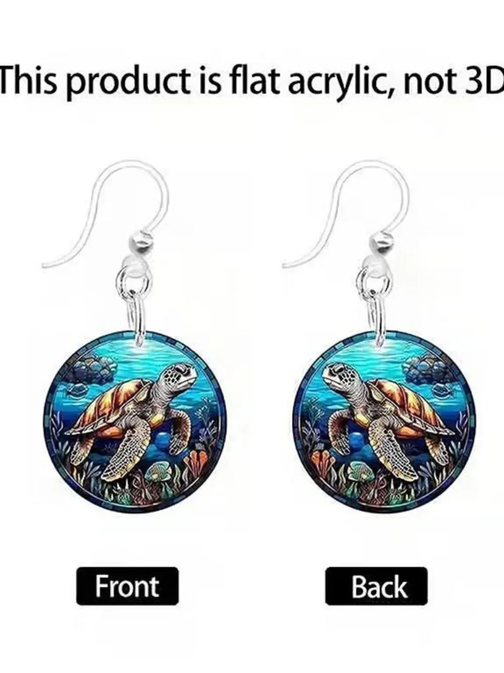 Round Acrylic SEA TURTLE Dangle Earrings